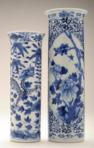 Lot 298 - Two Chinese blue and white sleeve vases, with...