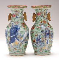 Lot 300 - Near pair of Chinese celadon ground Canton...