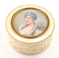 Lot 436 - French carved ivory box, the lid painted with...