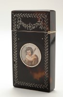 Lot 440 - Silver metal inlaid tortoiseshell etui, inset...