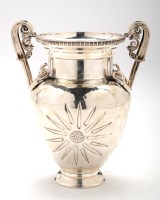 Lot 713 - A Greek silver two-handled vase, of oval spot...