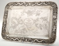 Lot 717 - A Chinese Export silver presentation tray, by...