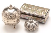 Lot 718 - A Chinese white metal pumpkin form box, 2...