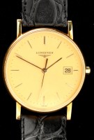 Lot 755 - Longines: an 18ct. yellow gold cased...