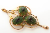 Lot 830 - An Art Nouveau scarab beetle shell set pendant,...