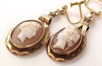 Lot 896 - A pair of 19th Century carved shell cameo drop...