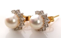 Lot 908 - A pair of cultured pearl and diamond stud...