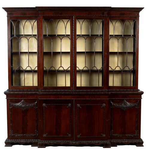 Lot 1362 - A large mahogany breakfront bookcase,...
