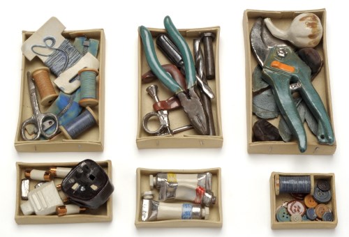 Lot 27 - J.H.: card effect boxes of tools, sewing items...