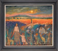Lot 322 - June Bennett FAMILY IN A CORNFIELD signed and...