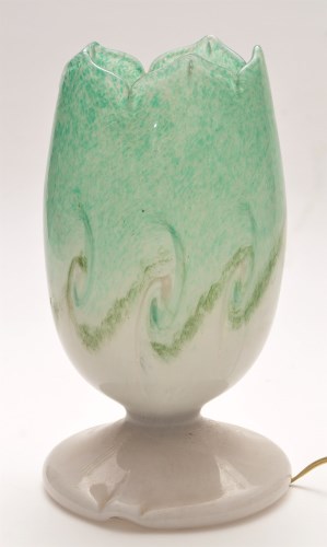 Lot 1019 - Vasart: a glass table lamp, mottled green and...