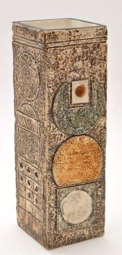 Lot 1039 - A square tapered pottery vase, bears signature...
