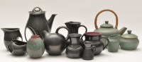 Lot 1068 - Studio Pottery: a green glaze three-piece tea...