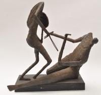 Lot 1084 - Abstract bronze group: gladiators fighting,...