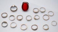 Lot 1094 - Seventeen silver rings, various.