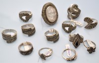 Lot 1098 - Thirteen marcasite set rings.