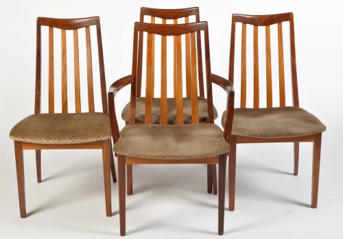 Lot 1198 - G-Plan: four dark stained teak dining chairs,...