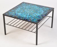 Lot 1202 - An aqua blue ceramic mosaic top table, on...