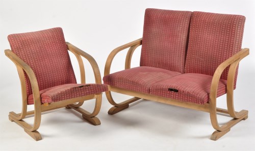 Lot 1231 - An Art Deco two-seat settee and matching chair,...