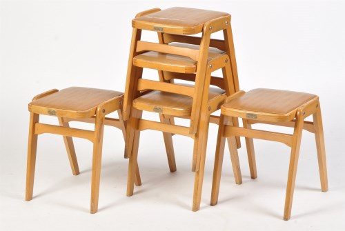 Lot 1238 - Centro: five oak stacking stools, each