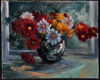 Lot 1472 - Victor Simonin Flowers in a vase, signed, oil...