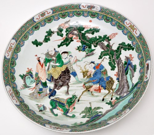 Lot 9 - Large Chinese Famille Verte dish, the interior...