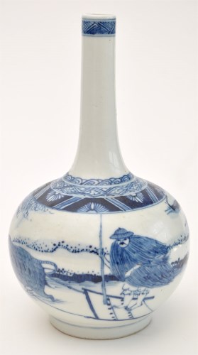 Lot 11 - Chinese blue and white bottle vase, painted...