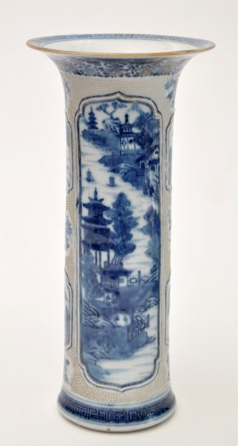 Lot 14 - Chinese blue and white cylinder vase, the...