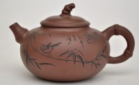 Lot 16 - Chinese Yixing red stoneware teapot and cover,...