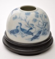 Lot 28 - Chinese underglaze blue brush pot, with geese...