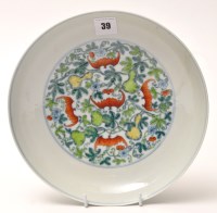Lot 39 - Chinese Doucai saucer dish, the interior and...