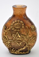 Lot 71 - Chinese part gilt cut brown glass snuff bottle,...
