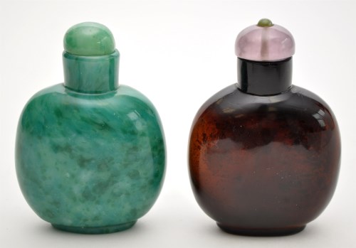 Lot 74 - Two Chinese glass snuff bottles and stoppers,...