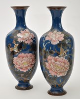 Lot 83 - Pair of Japanese cloisonne vases, the blue...
