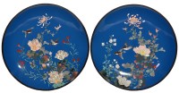 Lot 84 - Large pair of Japanese cloisonne dishes, blue...