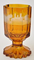 Lot 94 - Engraved Bohemian amber glass goblet, the...