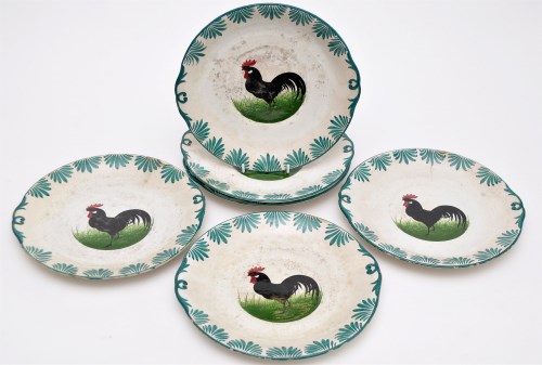 Lot 107 - Set of six Wemyss black cockerel plates, each...