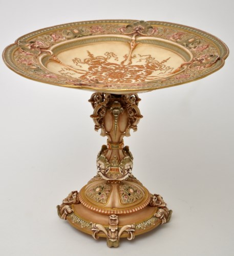 Lot 135 - Large Royal Worcester blush ivory tazza, in...