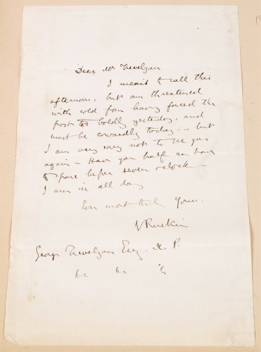 Lot 317 - John Ruskin (1819-1900): a manuscript letter...