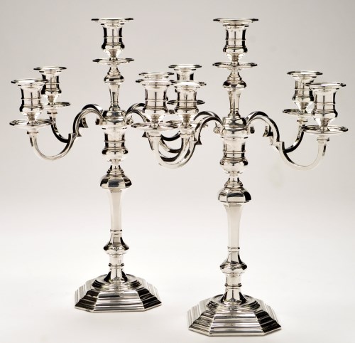 Lot 408 - A pair of George V silver five-light...