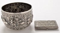 Lot 568 - A Burmese white metal circular bowl, profusely...