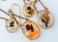 Lot 667 - Two pairs of Victorian moss agate and yellow...