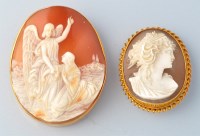 Lot 670 - Two 19th Century carved shell cameo brooches,...