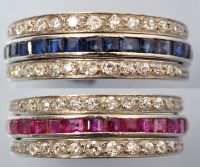 Lot 672 - A ruby, sapphire and diamond eternity ring,...