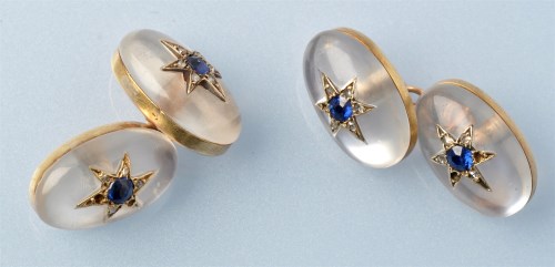 Lot 724 - A pair of moonstone, sapphire and diamond...
