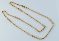 Lot 732 - A 9ct. yellow gold necklace, of twist rope and...