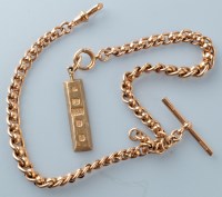 Lot 751 - A 9ct. yellow gold graduated watch chain, of...