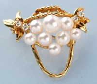 Lot 763 - A cultured pearl, diamond and 18ct. yellow...