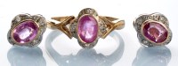 Lot 771 - A pink sapphire and diamond cluster ring, the...