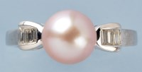 Lot 784 - A cultured pearl and diamond ring, the rose...